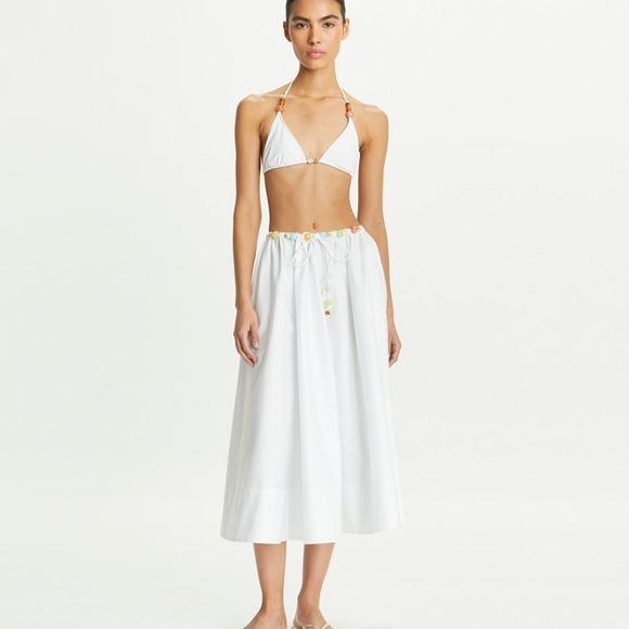 NWT Tory Burch Beaded Cotton Poplin Skirt Long White - Picture 3 of 10